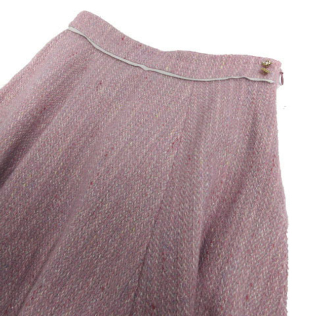 ミッシュマッシュ スカート フレア ひざ丈 ツイード ウール混 ピンク系 白 M