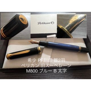 ペリカン スーべレーン M800 万年筆 B 太字 PF刻印 雛2羽 ブルー