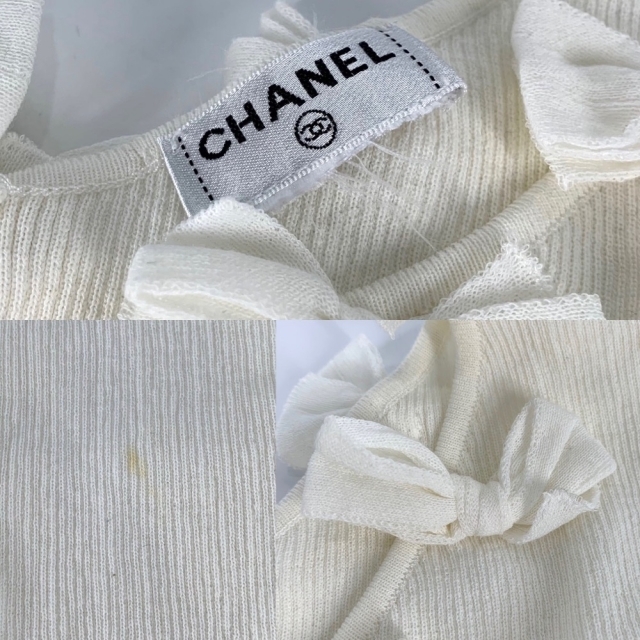 CHANEL シャネル トップス リボン 畔編み 半袖 服 アイボリー    レディース 人気【品】