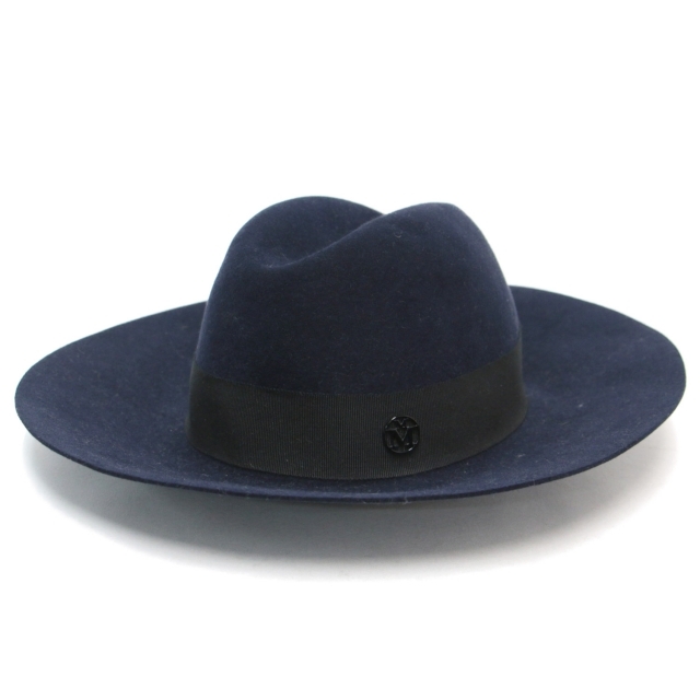 Maison Michel メゾンミッシェル ハット ネイビー 紺 帽子 中折れ帽 ソフトハット つば広 フェルト リボン ロゴ ウール KATE ケイト ウール おしゃれ シンプル 普段使い 【レディース】