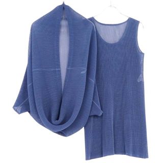 プリーツプリーズイッセイミヤケ(PLEATS PLEASE ISSEY MIYAKE)のプリーツプリーズ イッセイミヤケ アンサンブル セット カーディガン タンクトップ プリーツ レディース トップス 3(L相当) ブルー(カーディガン)