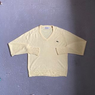 ラコステ(LACOSTE)の70s アイゾッドラコステ アクリルニット Vネック ライトイエロー 糸巻きタグ(ニット/セーター)