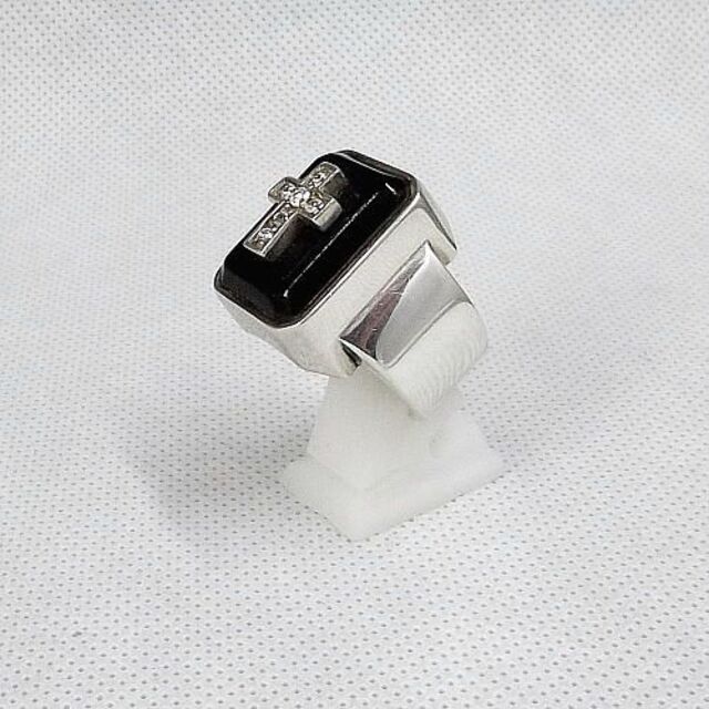 オニキスとシルバー９２５製のコンビリング メンズのアクセサリー(リング(指輪))の商品写真