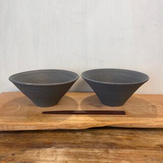 新品　陶器　陶芸作家　ブラウンマット　ラーメン鉢2個　R(食器)