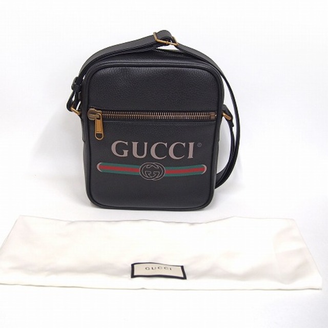 Gucci(グッチ)の（未使用）グッチ GUCCI プリント メッセンジャーバッグ 斜め掛け メンズ レザー 黒 ゴールド金具 523591 8108 メンズのバッグ(ショルダーバッグ)の商品写真