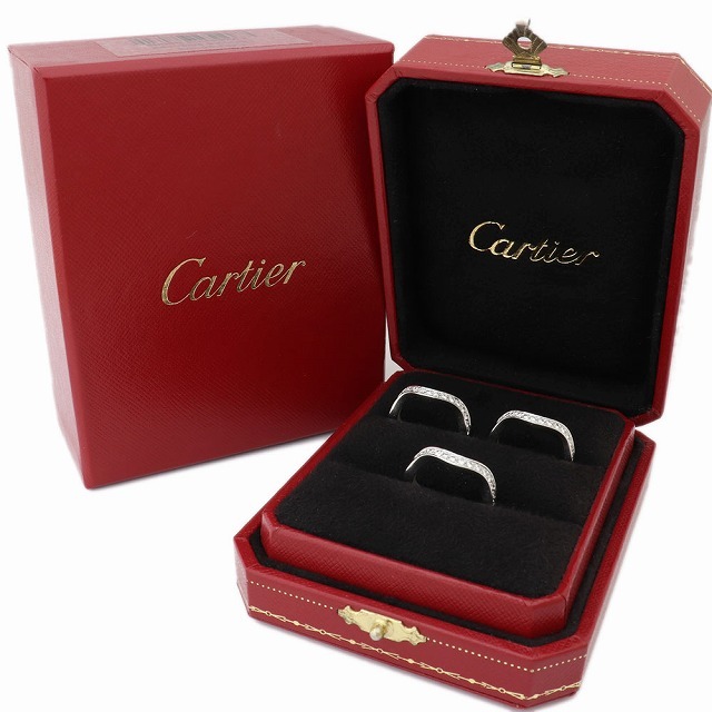 Cartier(カルティエ)のカルティエ CARTIER ネプチューン 3連 3ロウ ダイヤリング K18 WG × ダイヤ  ハーフダイヤ 波 ウェーブ #52 箱　8485 レディースのアクセサリー(リング(指輪))の商品写真