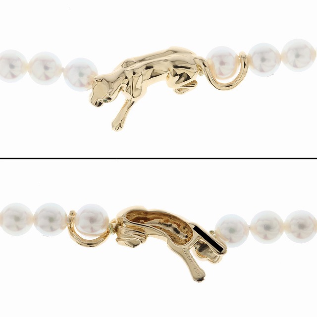 Cartier(カルティエ)の（新品仕上げ済）カルティエ CARTIER パンテール パール ネックレス K18 YG × パール × エメラルド パンサー 糸交換 新品仕上げ済 8551 レディースのアクセサリー(ネックレス)の商品写真