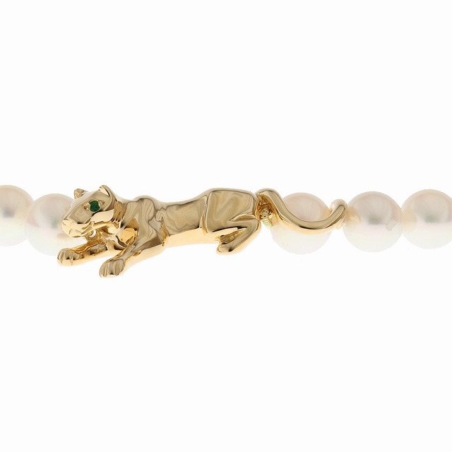 Cartier(カルティエ)の（新品仕上げ済）カルティエ CARTIER パンテール パール ネックレス K18 YG × パール × エメラルド パンサー 糸交換 新品仕上げ済 8551 レディースのアクセサリー(ネックレス)の商品写真