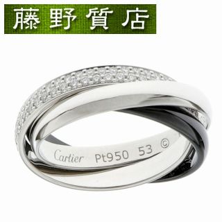 カルティエ(Cartier)の（美品）カルティエ CARTIER トリニティ 3連 リング パヴェダイヤ ＃53 Pt950 ×  ダイヤ × 黒セラミック B4090453 8592(リング(指輪))