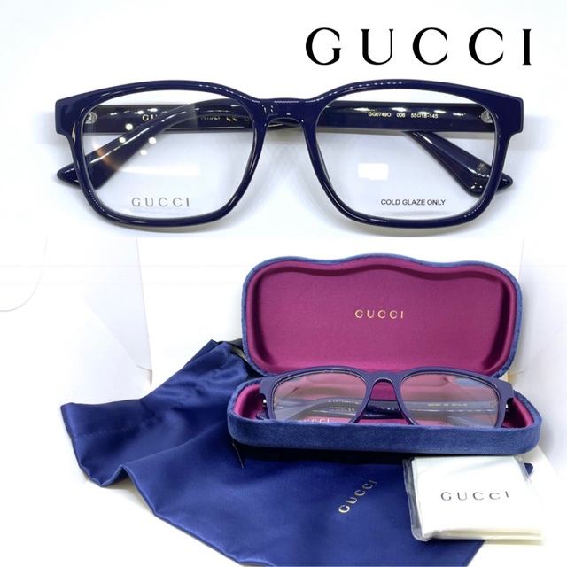 Gucci(グッチ)のGUCCI グッチ メガネ フレーム GG0749O 006 ネイビーブルー メンズのファッション小物(サングラス/メガネ)の商品写真