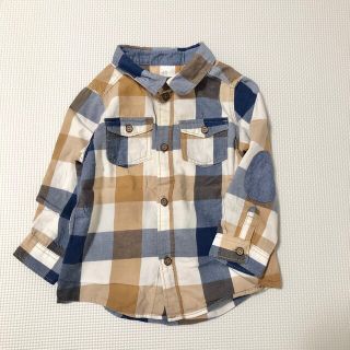 エイチアンドエム(H&M)のH&M ベビー　80サイズ　ネイビー×キャメル　ブロックチェックシャツ　お洒落(シャツ/カットソー)