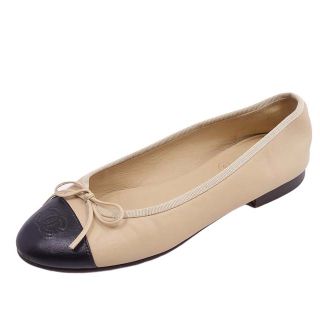 シャネル パンプス バレリーナ バイカラー ココマーク リボン レザー