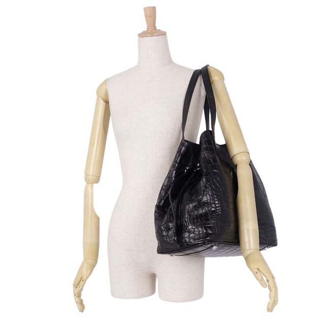 美品 クロコダイル CROCODILE バッグ 2way トートバッグ バックパック リュック ワニ革 カバン 鞄 メンズ ブラック