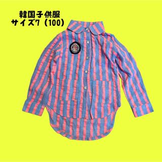 韓国子供服　個性的　シャツ　キッズ　100 ストライプ(ブラウス)