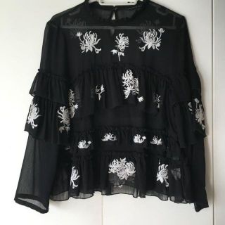 ザラ(ZARA)のB ZARA ザラ BASICベーシック 透け感 刺繍シアー ブラウス トップス(シャツ/ブラウス(長袖/七分))