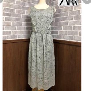 ザラ(ZARA)のザラzaraグレーレースロングワンピース 結婚式ドレスミュウミュウスナイデル(ロングワンピース/マキシワンピース)