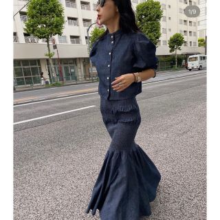 アメリヴィンテージ(Ameri VINTAGE)の2WAY DENIM RANDOM SHIRRING DRESS  インディゴ(ロングワンピース/マキシワンピース)