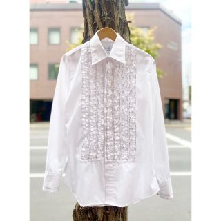 激レア ビンテージ 70s フリルシャツ 白 ドレス アメリカ デザイナーズ(シャツ)