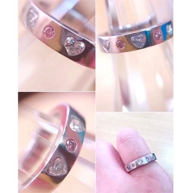 pt900 ハートシェイプのダイヤとピンクダイヤの贅沢で可愛いリング