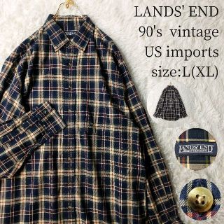 ランズエンド(LANDS’END)の90s★一点物US輸入★長袖ボタンダウンシャツ ランズエンド チェック L XL(シャツ)