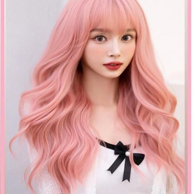 s29731 レディースウィッグ 韓国スタイル ロングウエーブ ピンク