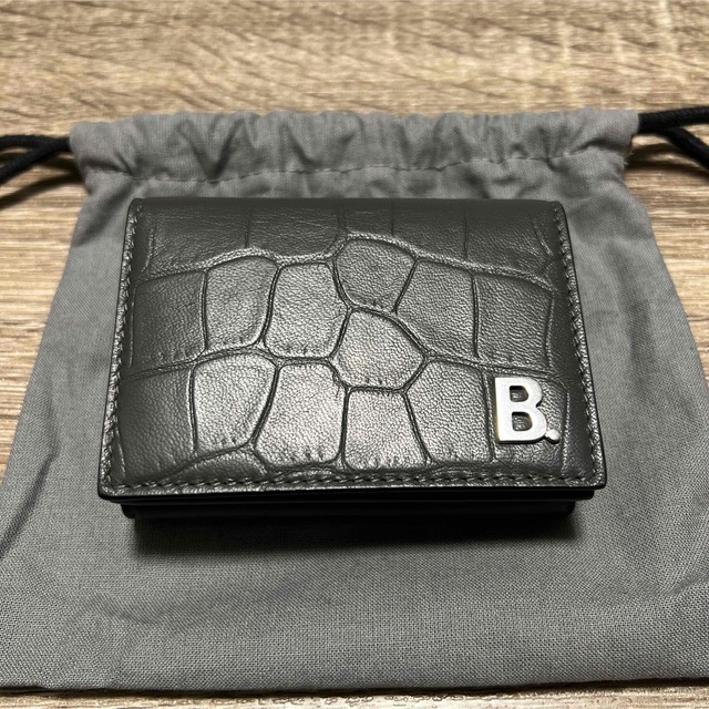 未使用　バレンシアガ　Bロゴ　クロコ型押し　三つ折り財布　レザー