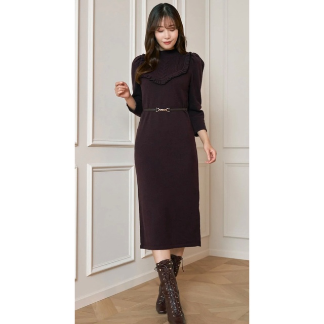 Herlipto Belted Ruffle Cable-Knit Dress