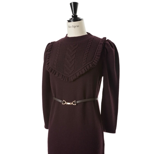 Herlipto Belted Ruffle Cable-Knit Dress