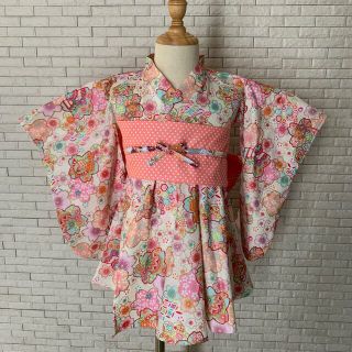 ハンドメイド　カジュアル着物　100 綿ちりめん風(和服/着物)