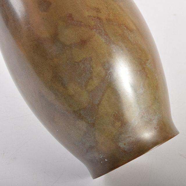 工場直売 平安 秦蔵六造 斑紫銅 鶴首花生 箱蓋無し M R5035 美術品 金属工芸