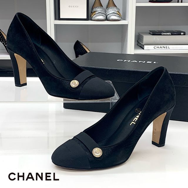 開店記念セール! CHANEL ブラック パンプス パール ココマーク サテン