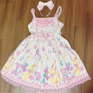 アンジェリックプリティー(Angelic Pretty)のToy Fantasy ジャンパースカート&カチューシャ 白(ひざ丈ワンピース)