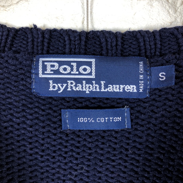 POLO RALPH LAUREN(ポロラルフローレン)のポロラルフローレン　Vネック　ニット　コットン　ネイビー　ポニー刺繍　S メンズのトップス(ニット/セーター)の商品写真