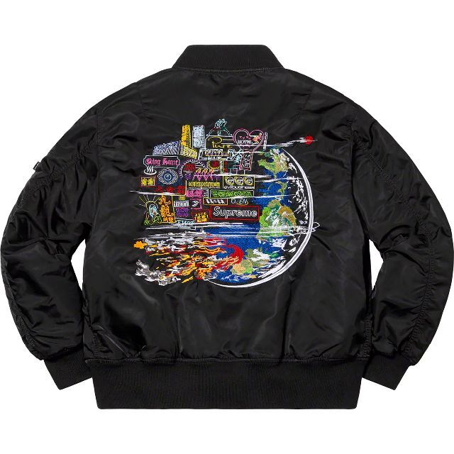 Supreme(シュプリーム)のMサイズ Supreme Globe MA-1 ブラック 黒 メンズのジャケット/アウター(フライトジャケット)の商品写真