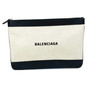 バレンシアガ(Balenciaga)のバレンシアガ BALENCIAGA ネイビークリップ M 420407 ロゴ  カバン ポーチ クラッチバッグ キャンバス アイボリー(クラッチバッグ)