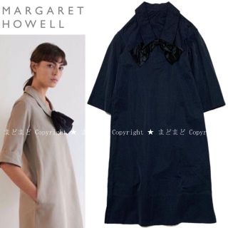 マーガレットハウエル(MARGARET HOWELL)のマーガレットハウエル シルクリボン コットン リネン ワンピース 1 ネイビー(ひざ丈ワンピース)