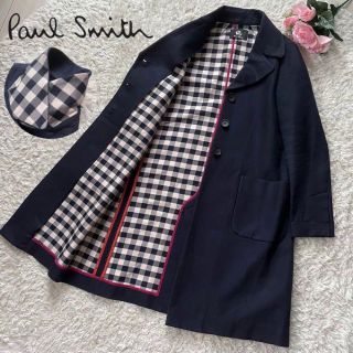 ポールスミス(Paul Smith)の【良品】ポールスミス　ロングコート　裏地チェック　コットン　伸縮性あり(ロングコート)