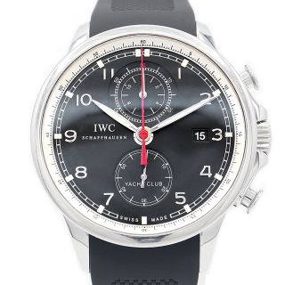 インターナショナルウォッチカンパニー(IWC)の内部点検済 IWC インターナショナルウォッチカンパニー ポルトギーゼ ヨットクラブ IW390204 クロノグラフ デイト 黒 ブラック SS ステンレス 純正ベルト 純正尾錠 メンズ  自動巻き 【6ヶ月保証】【腕時計】【中古】(腕時計(アナログ))