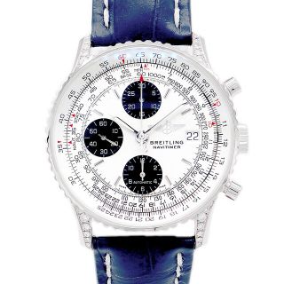 ブライトリング(BREITLING)の内部点検済 BREITLING ブライトリング オールドナビタイマー 99本限定 クロノグラフ J13322 デイト ダイヤラグ シルバー K18WG ホワイトゴールド SS ステンレス 純正ベルト 純正尾錠 アフターダイヤ メンズ 自動巻き【6ヶ月保証】【腕時計】【中古】(腕時計(アナログ))