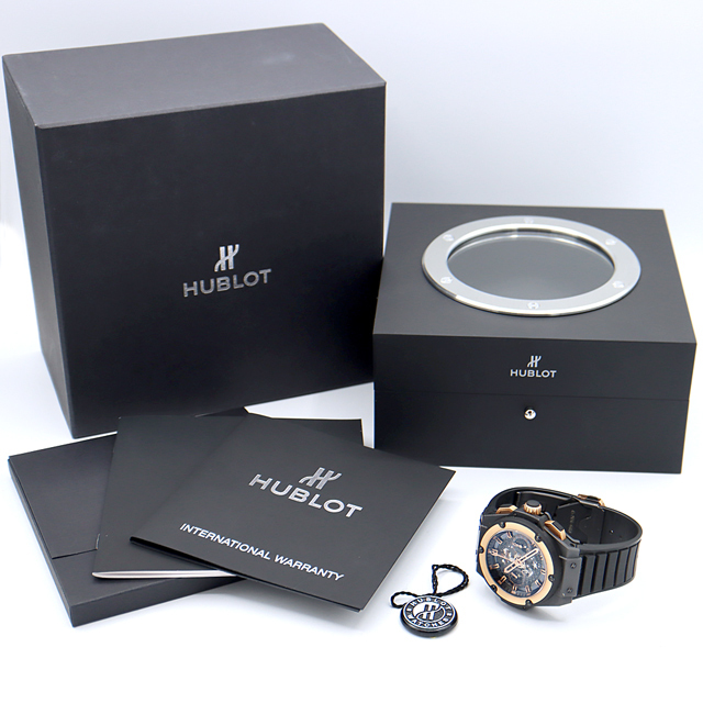 HUBLOT(ウブロ)のHUBLOT ウブロ キングパワー ウニコ 701.CO.0180.RX デイト 黒 ブラック スケルトン K18KG キングゴールド CE セラミック 純正フルダイヤ 純正ベルト 純正K18PG尾錠 メンズ 自動巻き ビッグバン【6ヶ月保証】【腕時計】【中古】 メンズの時計(腕時計(アナログ))の商品写真