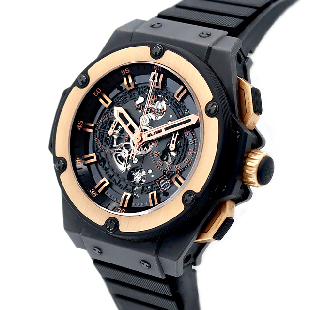 HUBLOT ウブロ キングパワー ウニコ 701.CO.0180.RX デイト 黒 ブラック スケルトン K18KG キングゴールド CE セラミック 純正フルダイヤ 純正ベルト 純正K18PG尾錠 メンズ 自動巻き ビッグバン【6ヶ月保証】【腕時計】