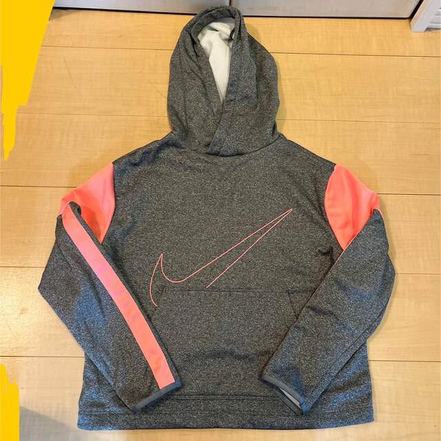 NIKE(ナイキ)の【NIKE ガールズLサイズ】杢グレー×ピンクのパーカー キッズ/ベビー/マタニティのキッズ服女の子用(90cm~)(ニット)の商品写真