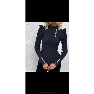 SHEIN✨✨リブニット💕フリルぼたん💖(ニット/セーター)