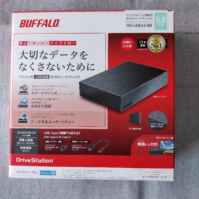 BUFFALO　6TB　90％以上節約　外付けHDD　3.5inchHDD　HD-SQS6U3-A　ブラックHDSQS6U3A