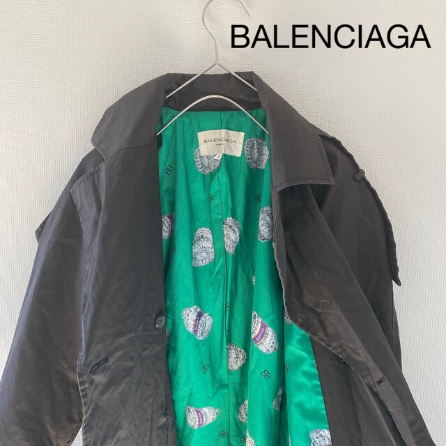 BALENCIAGAバレンシアガトレンチステンカラーコートブラックメンズ長袖mM