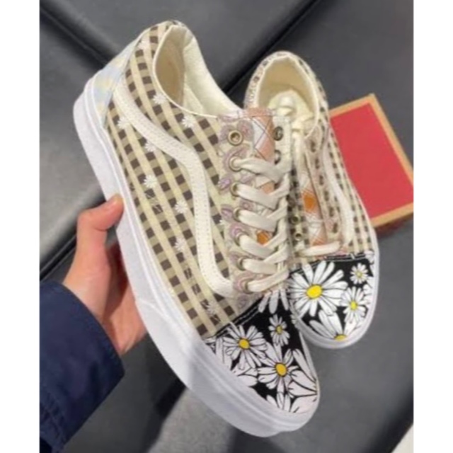 26cm【vans】US企画　オールドスクール　パッチワーク×花×チェッカー