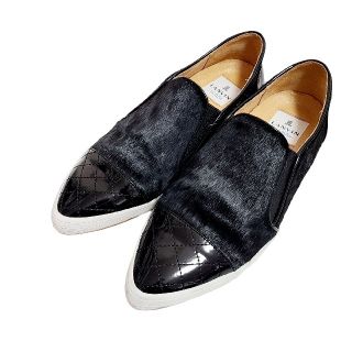 ランバンオンブルー(LANVIN en Bleu)の【LANVINenBlue】エナメル×ハラコサイドゴアスリッポンスニーカー黒(スニーカー)