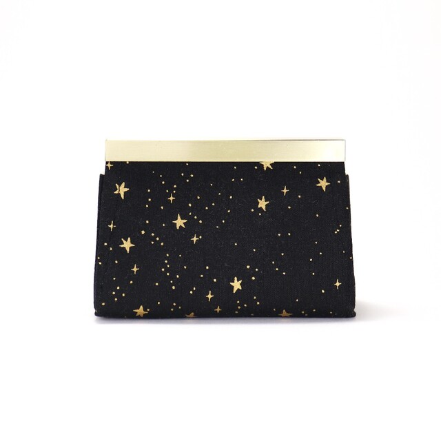 【nig】すっきりシルエット 直線口金のポーチ 夜空の星 ハンドメイドのファッション小物(ポーチ)の商品写真