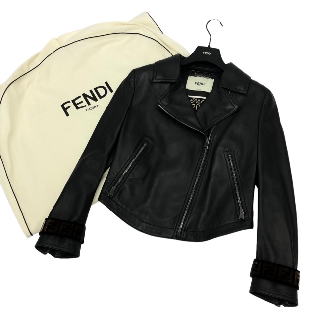 FENDI - フェンディ 18年 ラムスキン ダブル ライダースジャケット FF柄アーム 国内正規品