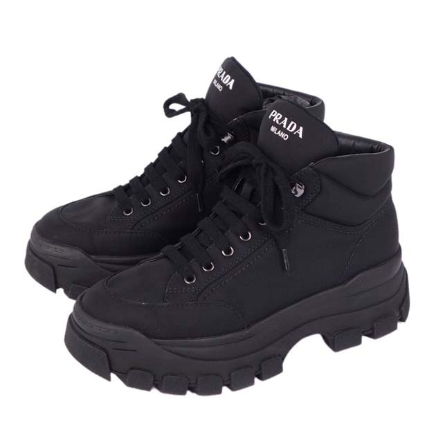 美品 プラダ PRADA ナイロン ブーツ キャンバス ロゴ シューズ 靴 メンズ  6(25cm相当) ブラック
